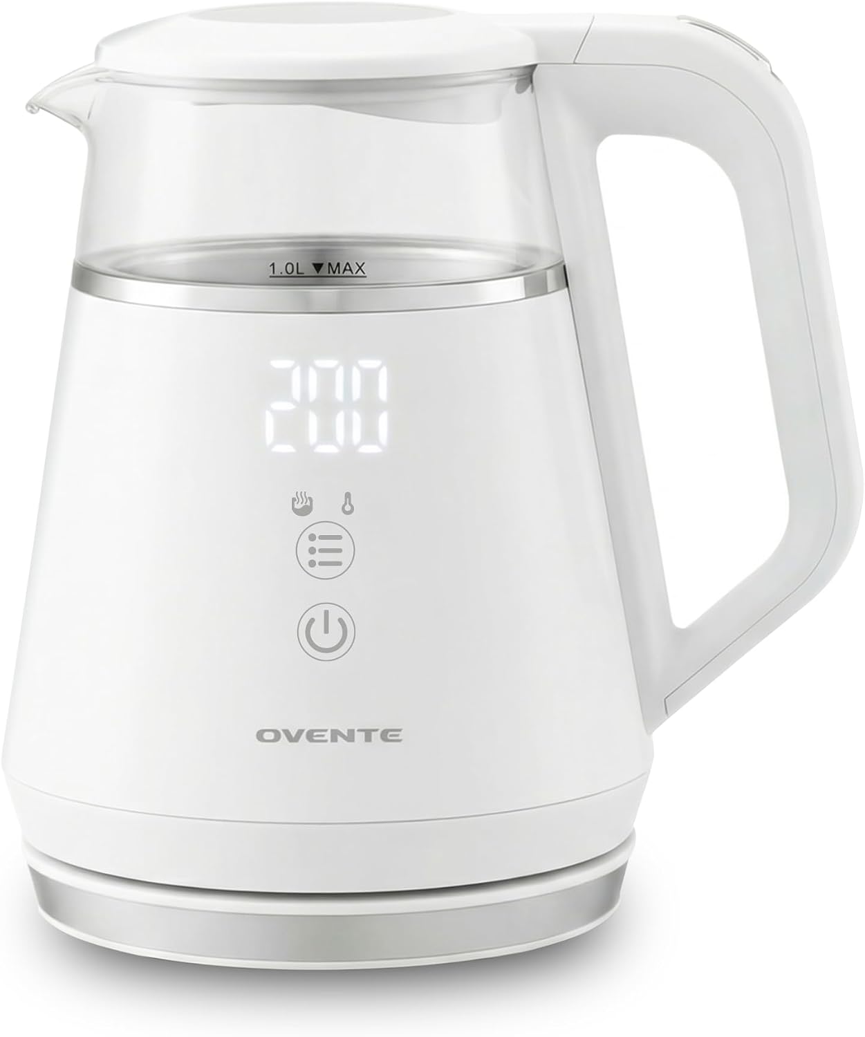 OVENTE 1L Small Electric Kettle with 5 Temperature Preset, Digital Display, 5Hr Keep Warm, Auto Shut-Off, Double-Wall Cool Touch Exterior, Borosilicate Glass,1500W BPA Free Water Boiler, Black KD95B