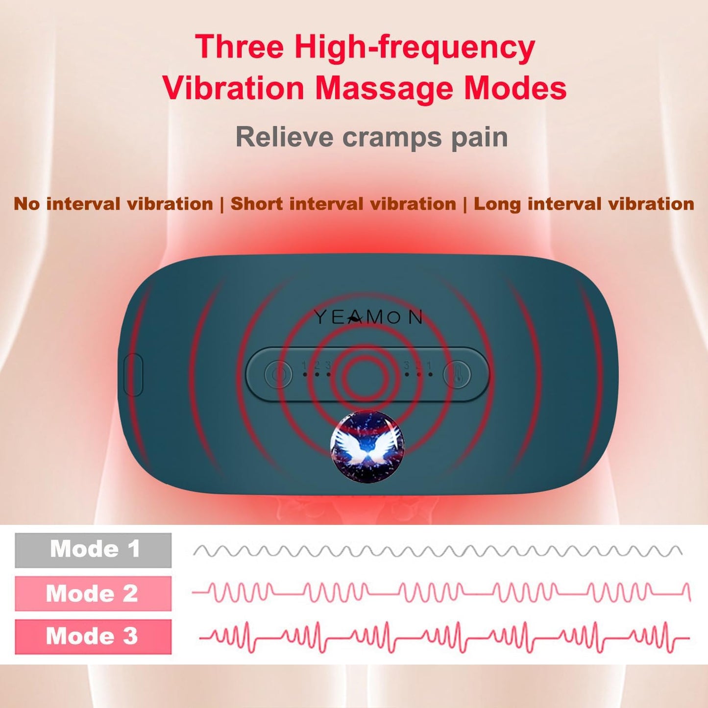 Portable Cordless Heating Pad, Electric Waist Belt Device, Fast Heating Pad with 3 Heat Levels and 3 Massage Modes, Back or Belly Heating Pad, Gift for Her, Women and Girl