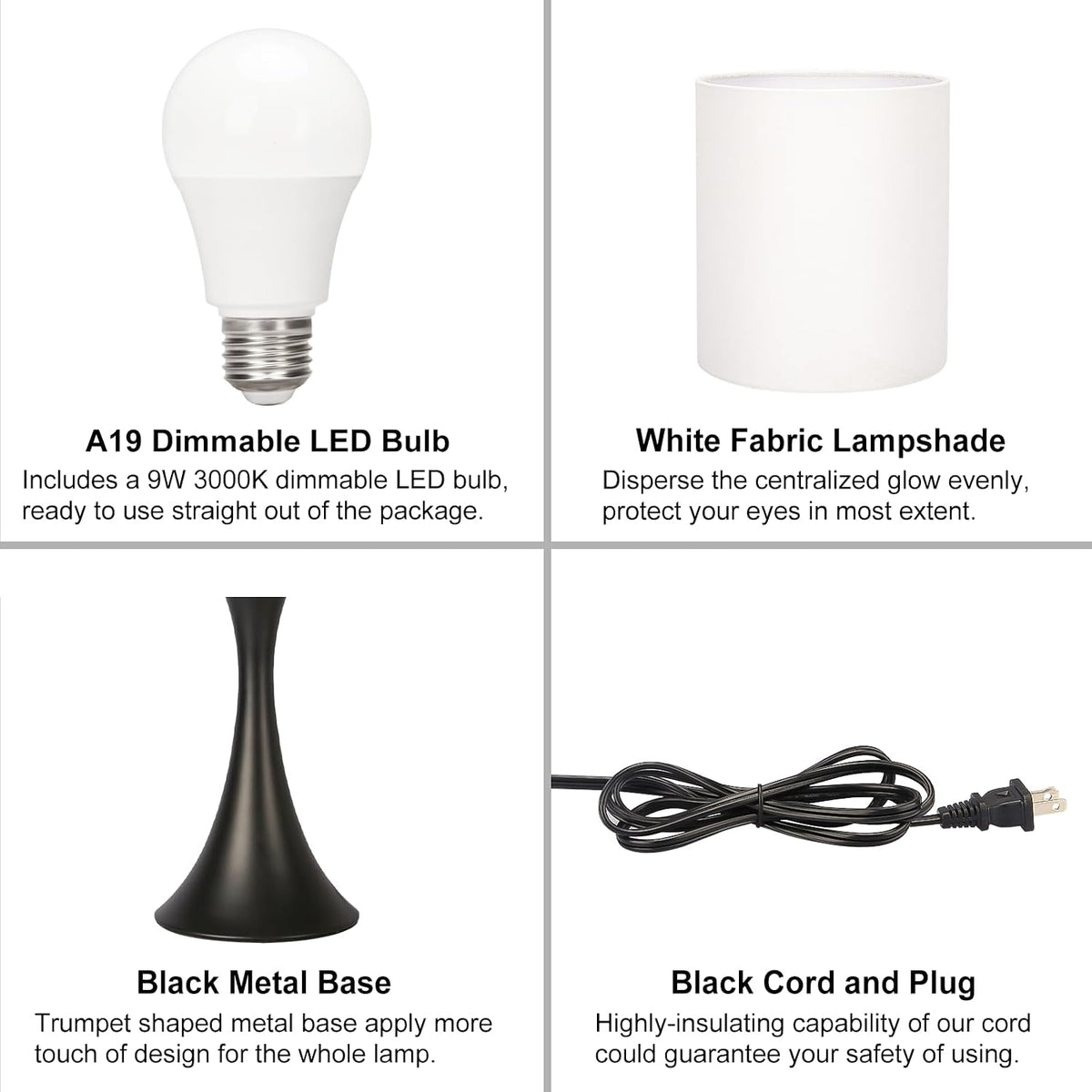 3 Way Touch Control Table Lamp, Dimmable Bedside Desk Lamp with Metal Base Modern Nightstand Lamp Stylish Grey Shade Simple Side Table Lamp for Bedroom, Living Room, Office or Den LED Bulb Included