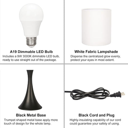 3 Way Touch Control Table Lamp, Dimmable Bedside Desk Lamp with Metal Base Modern Nightstand Lamp Stylish Grey Shade Simple Side Table Lamp for Bedroom, Living Room, Office or Den LED Bulb Included