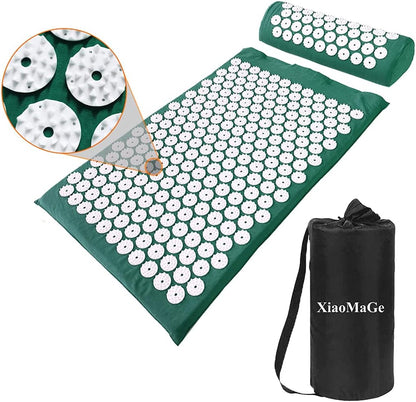 XiaoMaGe Acupressure Mat and Pillow Set with Bag - Extra Long Acupuncture Mat for Neck & Back Pain Relief- Naturally Relaxation Gift for Women - Stress Relief Massage Mat (Black)