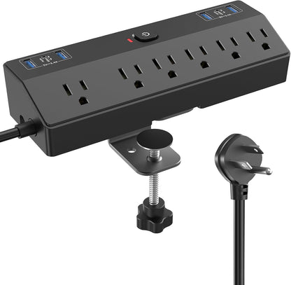 Desk Clamp Power Strip 10FT, 40W Total Fast Charging Station, Black