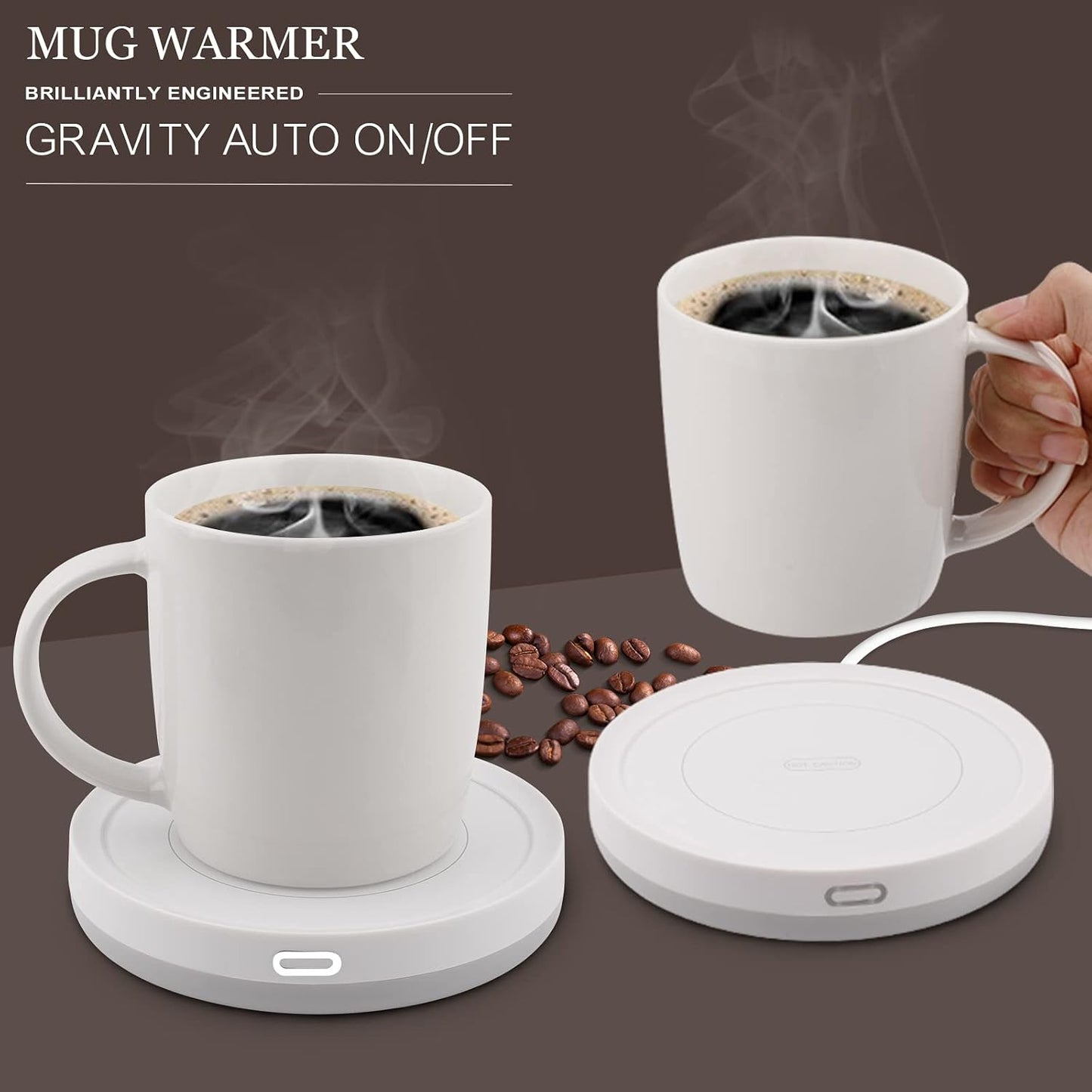 BESTINNKITS White Smart Coffee Auto On/Off Gravity-Induction Mug Office Desk Use, Candle Wax Cup Warmer Heating Plate (Up to 131F/55C)