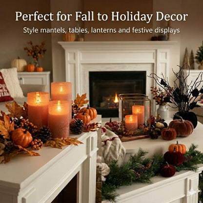 ANGELLOONG Flickering Flameless Candles, Realistic Battery Operated Candles with Remote and Timer, Set of 3 LED Candles for Fall Room Home Wedding Decor Centerpieces Table Party Christmas Decorations