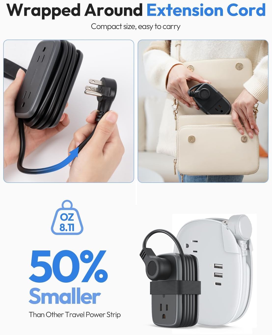 NTONPOWER GAN Ultra 65W USB Charging Station, 7 in 1 Travel Power Strip with 3 Outlets 4 USB (2 USB C), Extension Cord 4ft, Travel Essentials, Cruise Power Strip Compatible with MacBook, iPhone, White