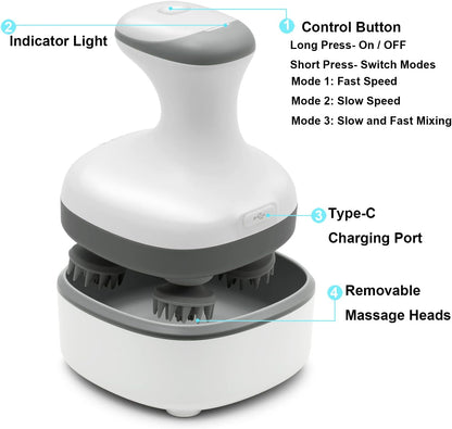 VIVIYA Electric Scalp Massager, Portable Rechargeable Head Massager with 8 Removable Massage Claws, Waterproof Handheld Hair Scalp Scratcher for Full-Body Massage and Stress Relax
