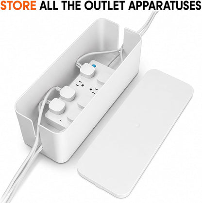 [Set of 3] 3 Cable Management Boxes + 3 Wire Ties, Large Cord Box Organizers to Hold and Hide Power Strip Charger Adapter Power Cord Charging Station USB HUB (Black)
