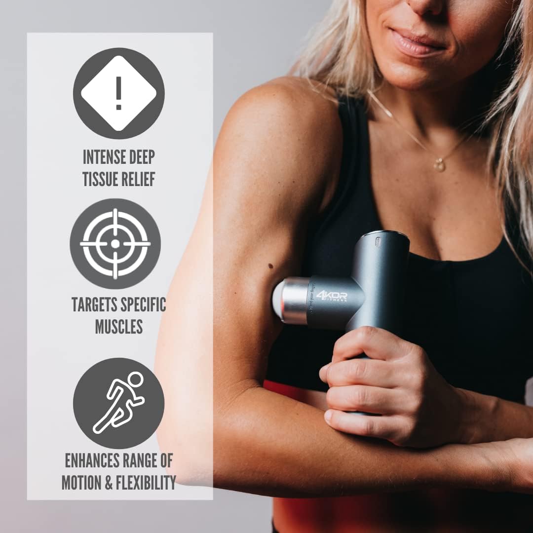 4KOR Fitness Mini Percussion Massage Gun, Rechargeable Handheld Stimulation, Deep Tissue Vibration Massager, Ultra Quiet