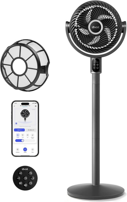 LEVOIT Standing Fan for Bedroom, 20dB Quiet Pedestal Fan for Sleep, 1024 CFM Ultra-High Airflow, 90° Oscillating Floor Fan, DC Motor, 5 Speeds, 12H Timer, Remote, for Home, Room, Office, White