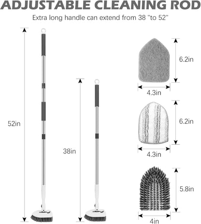SetSail Tile Tub Scrubber Brush 3-in-1 Shower Scrubber with 52-inch Adjustable Long Handle Shower Cleaner Brush and 3 Detachable Replacement Brush Heads for Cleaning Bathroom Kitchen Walls Tub Tile