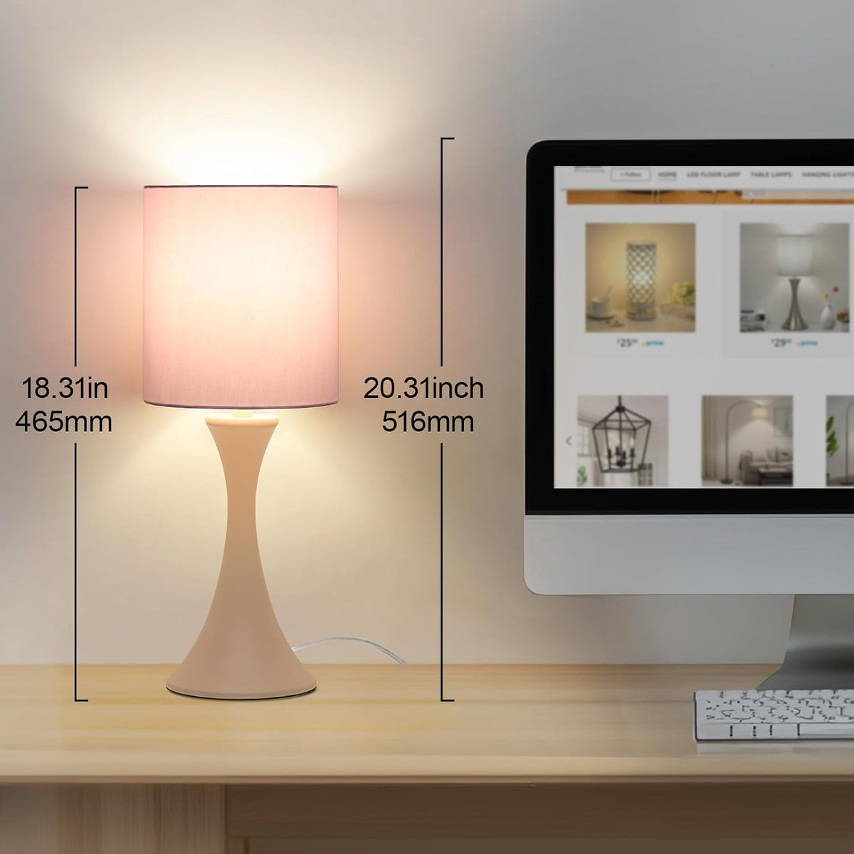 3 Way Touch Control Table Lamp, Dimmable Bedside Desk Lamp with Metal Base Modern Nightstand Lamp Stylish Grey Shade Simple Side Table Lamp for Bedroom, Living Room, Office or Den LED Bulb Included