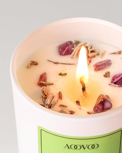 AOOVOO Lavender Scented Candles for Women - Aromatherapy Candle with Crystals Inside, 10oz Soy Candles for Home Scented, Birthday Gifts Mothers Day Candle for Women Mom