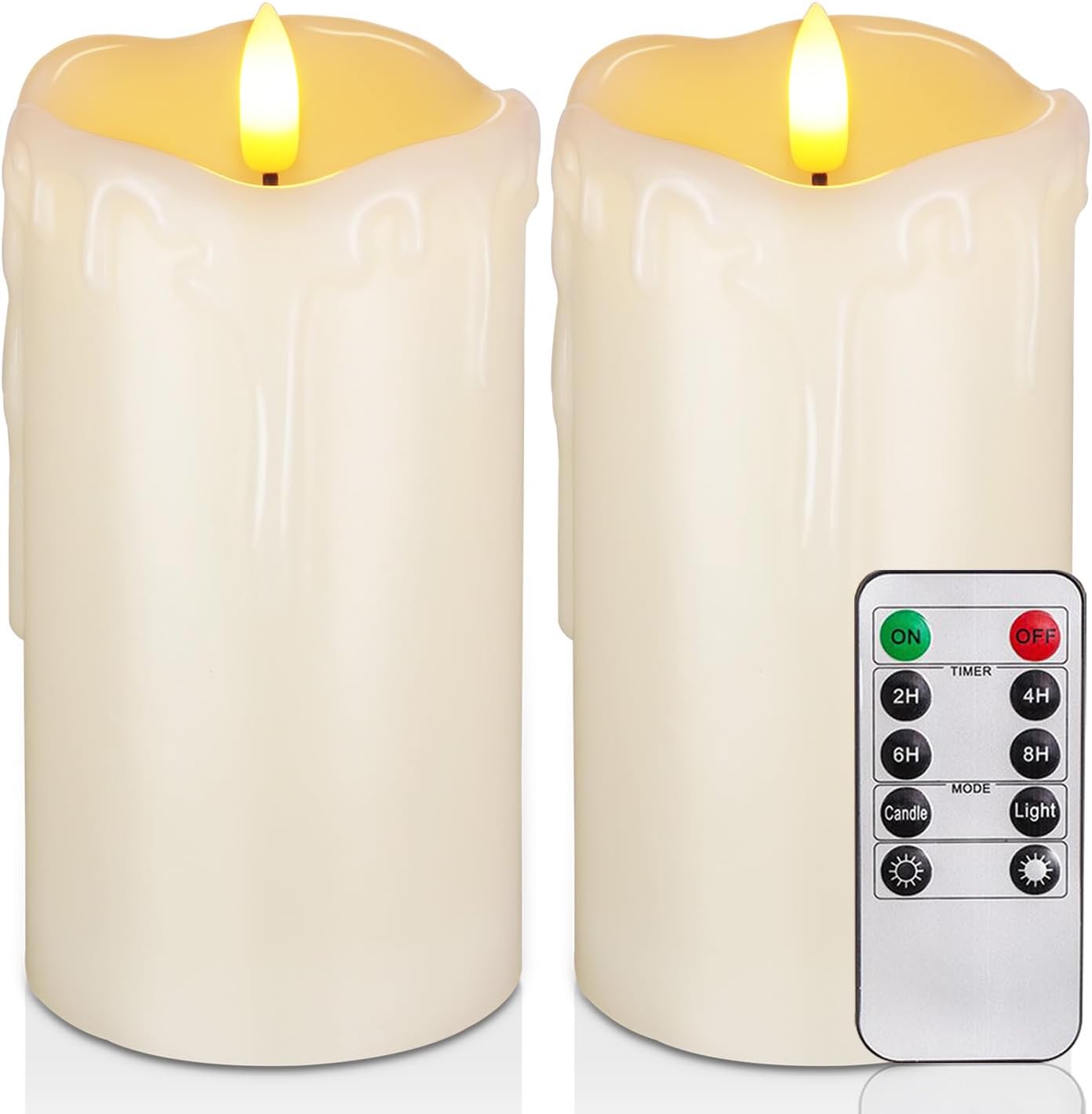 Homemory 6"x3" Outdoor Waterproof Flameless Candles, LED Candles, Battery Operated Candles with Remote and Timers, Electric Fake Plastic Pillar Candles, Ivory White, Set of 2