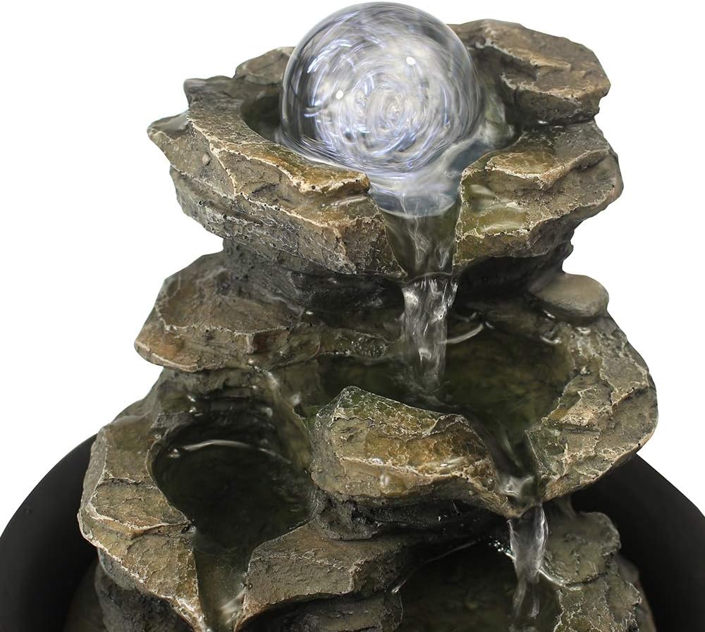 15.7” High Rock Falls Tabletop Water Fountain with LED Lights - Indoor 5-Tier Cascading Fountain for Home and Office Decor (Gray_3, 15.7" high)