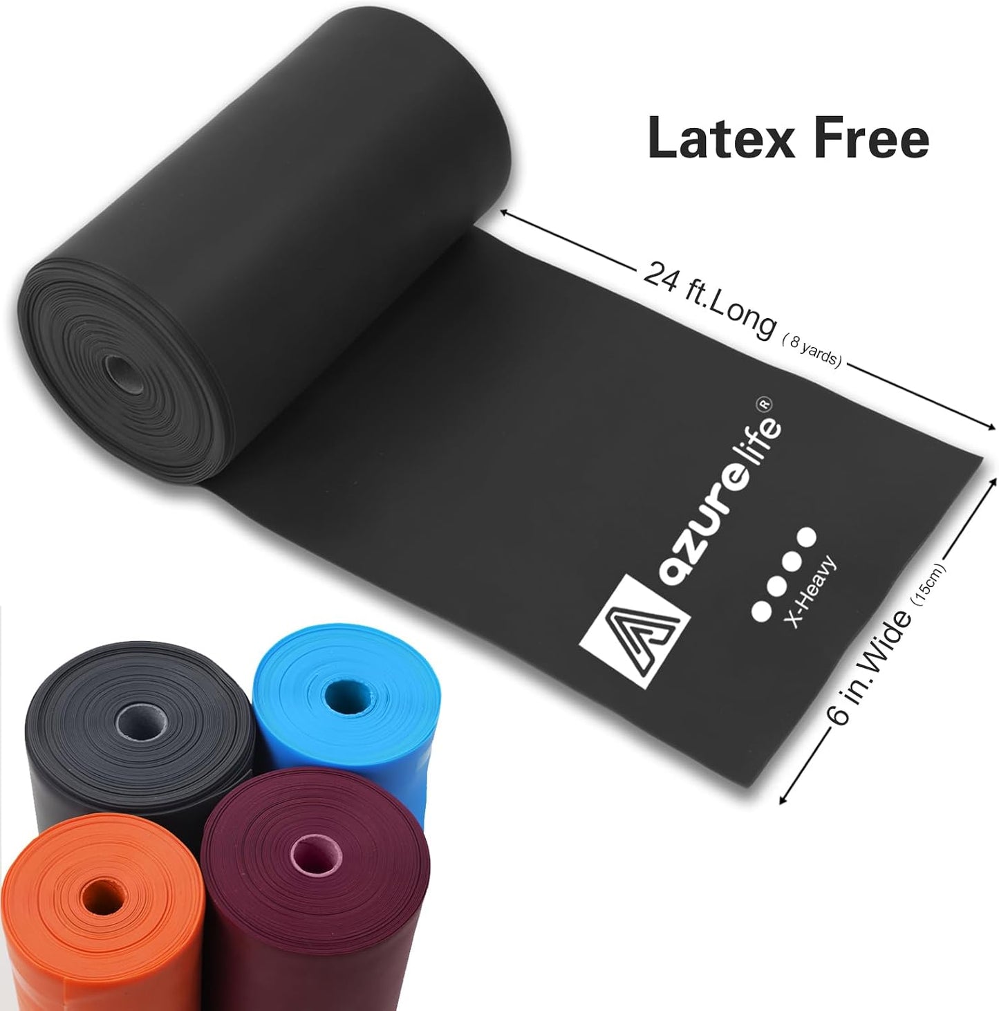 A AZURELIFE Professional Individual Exercise Resistance Bands, Single 5, 6,7 Ft or 8 Yards Elastic Bands, Non-Latex Stretch Bands for PT, Yoga, Pilates, Rehab, at-Home or The Gym Workouts