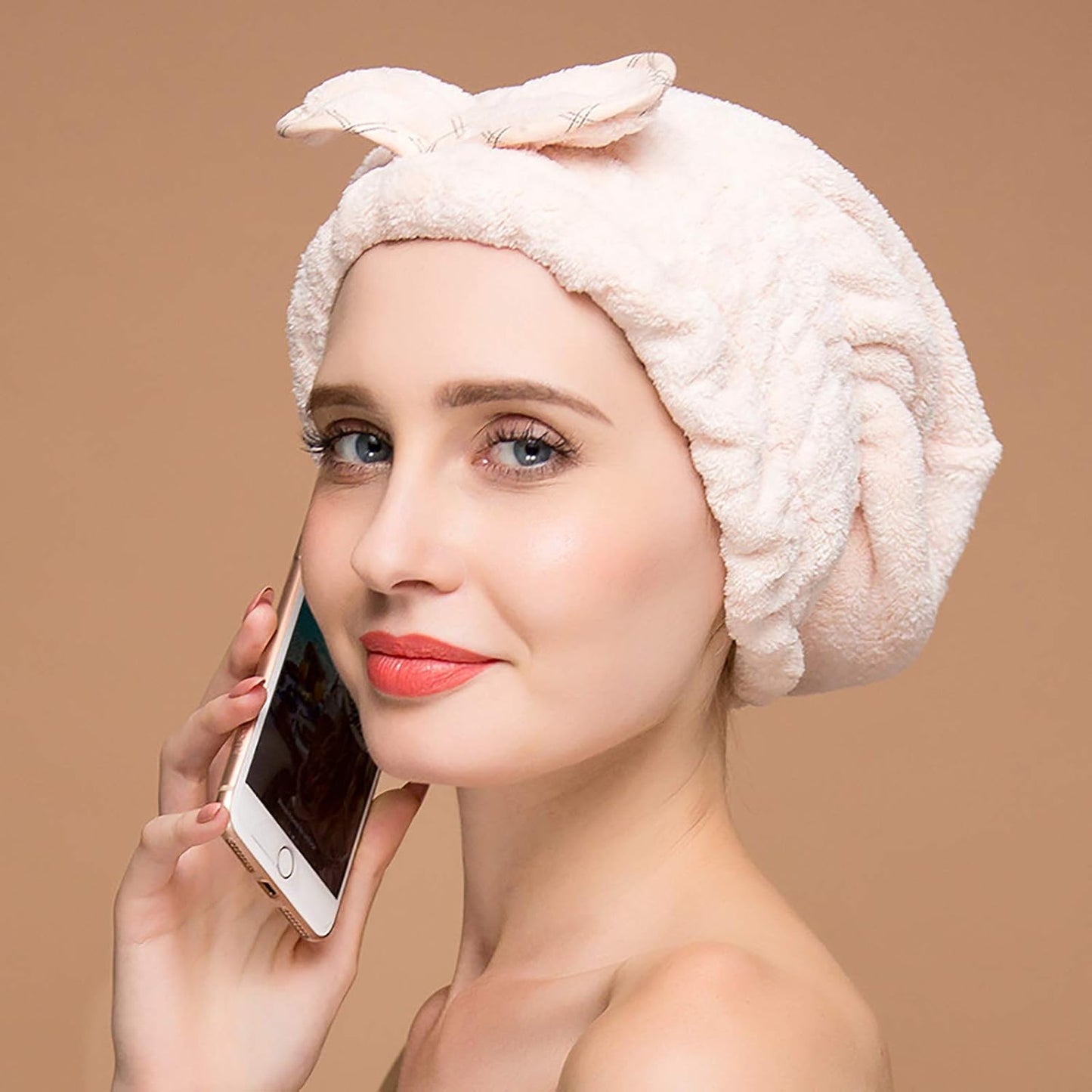 Jseng 2PC Microfiber Hair Drying Caps, Extrame Soft & Ultra Absorbent, Fast Drying Hair Turban Wrap Towels Shower Cap for Girls and Women