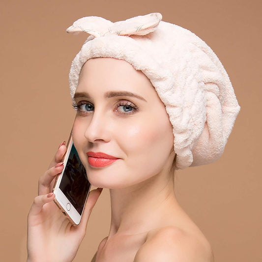 Jseng 2PC Microfiber Hair Drying Caps, Extrame Soft & Ultra Absorbent, Fast Drying Hair Turban Wrap Towels Shower Cap for Girls and Women