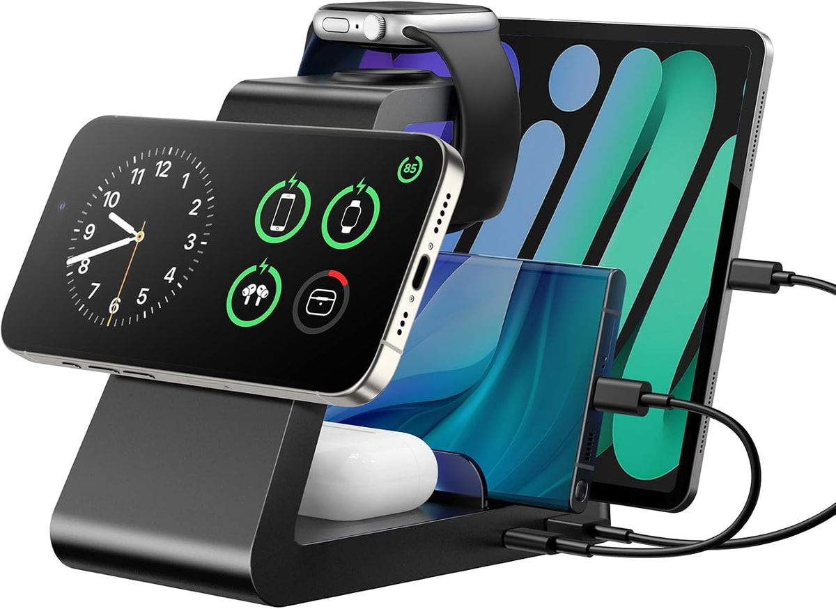 Charging Station for iPhone,5 in 1 Wireless Charger Stand Dock for Apple: Mag-Safe Charging Station for Multiple Devices Apple iPhone 17 16 15 14 13 12 Pro Max Plus Apple Watch iWatch Magnetic(White)