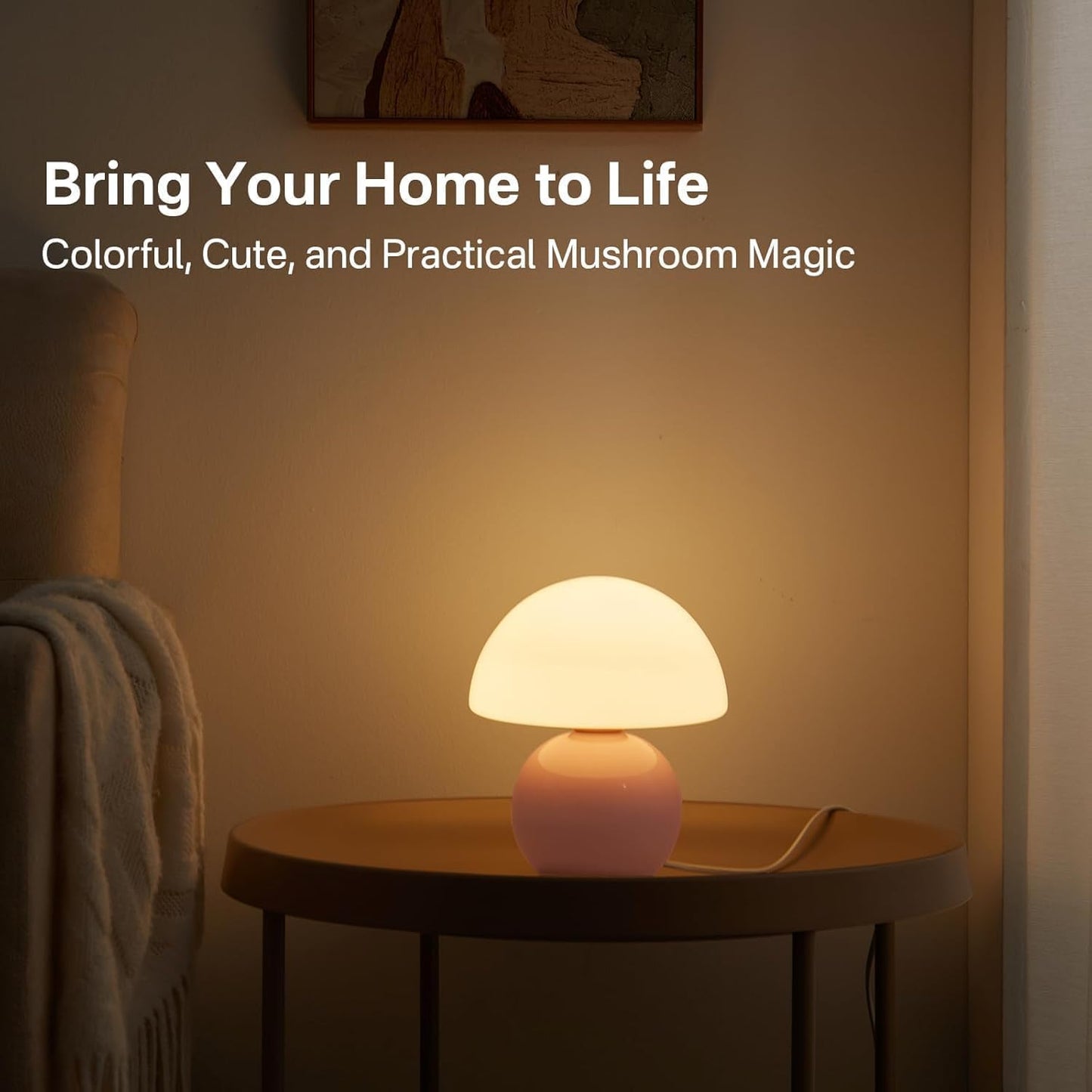 Dawnwake Mushroom Lamp Table Lamp for Bedroom,Desk Bedside Small Lamps for Living Room Night Stands,Mushroom Decor Cute Mini Modern Mid Century Lamps,Unique Aesthetic Home Living Room Decor(White)