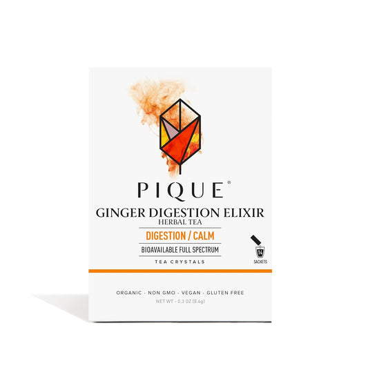 Pique Organic Ginger Digestion Elixir - Caffeine-Free Herbal Tea, Support Healthy Digestion and Metabolism - 14 Single Serve Sticks (Pack of 1)