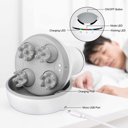 cotsoco Electric Scalp Head & Back Massager, Cordless Hair Massage Waterproof Head Massager with 4 Heads 84 Nodes for Hair Growth, Stress Relief & Deep Clean, Gifts for Men Women, White