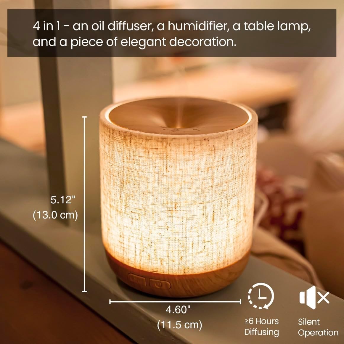 Essential Oil Diffuser with Fabric Cover and Night Lamp | 200ml, Quiet, Ultrasonic Scent Diffusing & Humidifying, Auto Shut-Off, Ambient Lighting, Candle Light Mode