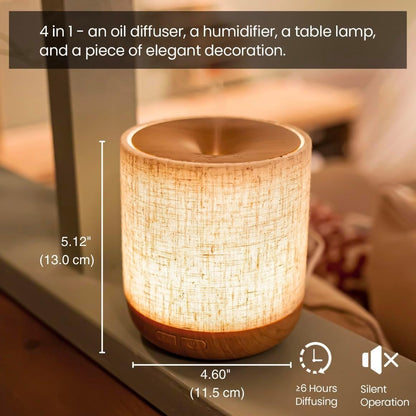 Essential Oil Diffuser with Fabric Cover and Night Lamp | 200ml, Quiet, Ultrasonic Scent Diffusing & Humidifying, Auto Shut-Off, Ambient Lighting, Candle Light Mode