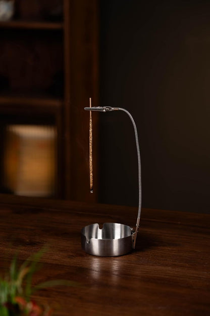Modern Incense Holder with Flexible Metal Stand, Silver Ash Collector Base, Minimalist Design for Home Meditation and Aromatherapy. (Black + Clip)