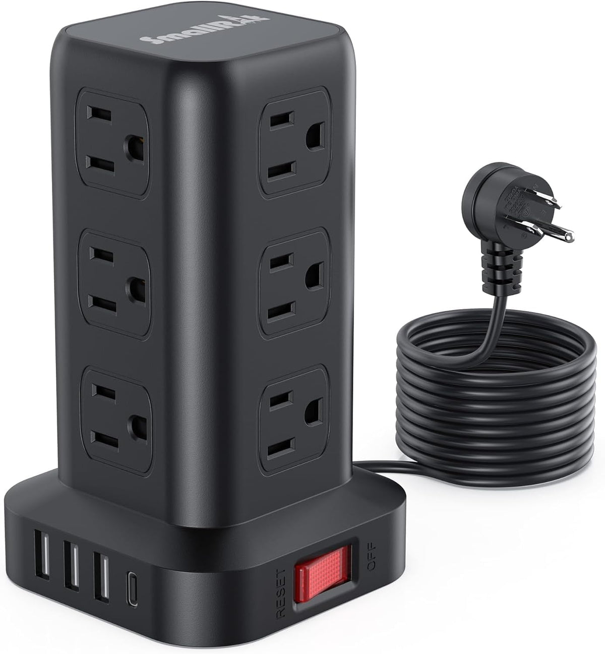 Extension Cord with Multiple Outlets, SMALLRT Power Strip Tower, Outlet Extender with 12 AC Outlets 4 USB, 6.5FT Extension Cord for Home Dorm Room, Office Supplies,Overload Protection