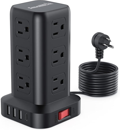 Extension Cord with Multiple Outlets, SMALLRT Power Strip Tower, Outlet Extender with 12 AC Outlets 4 USB, 6.5FT Extension Cord for Home Dorm Room, Office Supplies,Overload Protection