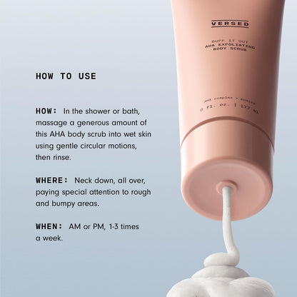 Versed Buff It Out AHA Exfoliating Body Scrub and Mask - Lactic Acid & Glycolic Acid Exfoliant - Microfine Pumice Body Exfoliator to Polish and Smooth Bumpy, Dry Skin - Vegan & Cruelty-Free (8 oz)