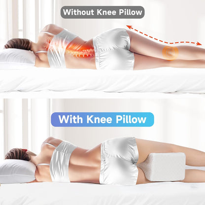 CloudBliss Knee Pillow for Side Sleepers-Cooling Leg Pillow for Side Sleeping, Memory Foam Knee Pillow for Hip Pain, Lower Back Pain, Sciatica Pain, Knee Wedge Pillow with Contour Design, White
