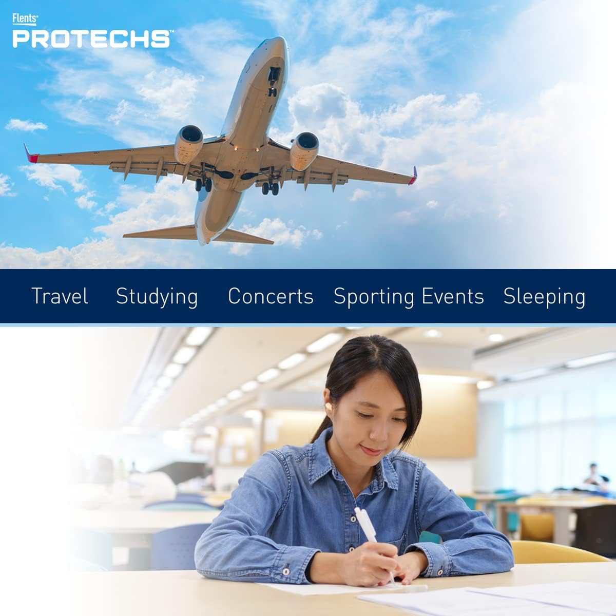 Flents Protechs Foam Ear Plugs, 70 Pair for Sleeping, Snoring, Loud Noise, Traveling, Concerts, Construction, Studying, Work, Shooting, NRR 33, Noise Cancelling, Disposable Purple, Made in the USA