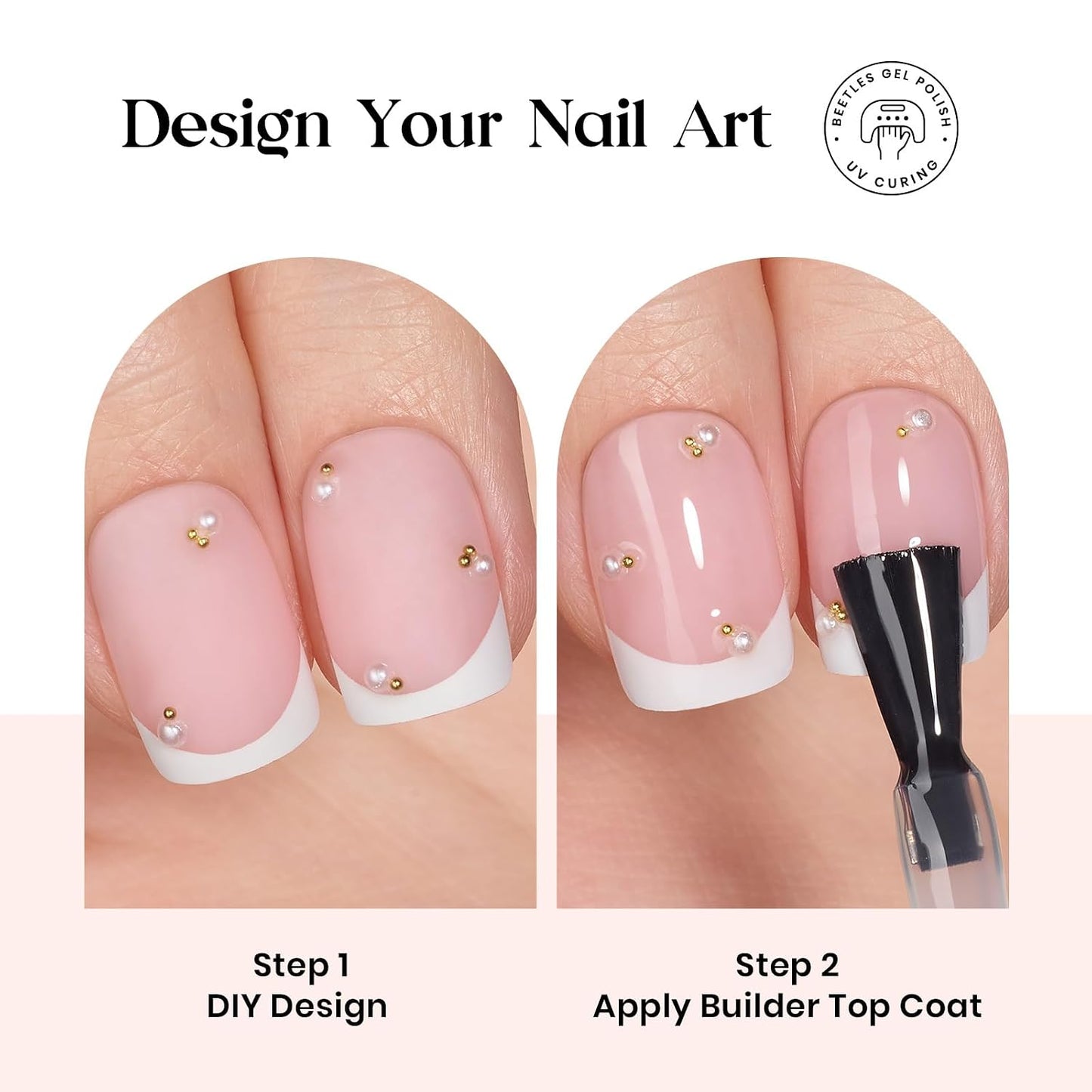 Beetles Press On Nail Kit-Short Square French Tip Press On Nails, 150Pcs Pink French Nail Tips with Nail Glue & Remover Builder Top Coat Nail Lamp, All-in-One DIY Fake Nails Gift for Women