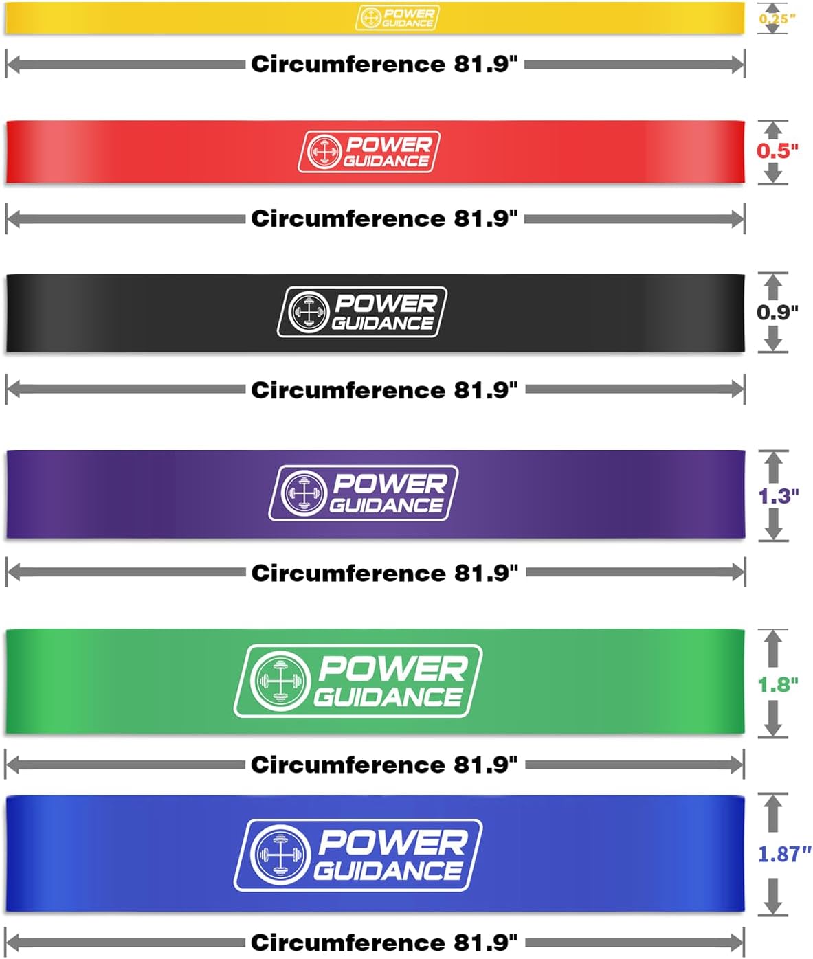 POWER GUIDANCE Resistance Bands, Set of 5 Pull Up Bands, Pull Up Assistance Bands, Exercise Bands, Resistance Bands Set for Legs, Working Out