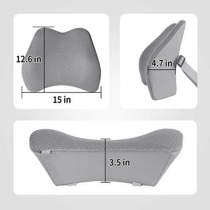Memory Foam Lumbar Support Pillow for Car - Lower Back Support Cushion for Driving, Back Pain Relief for Car Seat, Office Chair, Wheelchair (Gray)