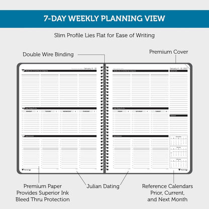 Planner Pad Spiral Bound July 2026 – June 2027 / Academic Year 8 1/2" x 11" Large 3-Tier Funnel Down 12 Month/Weekly Size Organizer, Greenish Grey Cover/Soft Green Ink