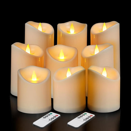 Flameless Candles 4" 5" 6" Set of 3 Outdoor Indoor Ivory Pillars Battery Operated Flickering Candles with Cozy Climbing Flame Effect, 8-Key Remote Timer, Plastic LED Candles for Wedding Decor
