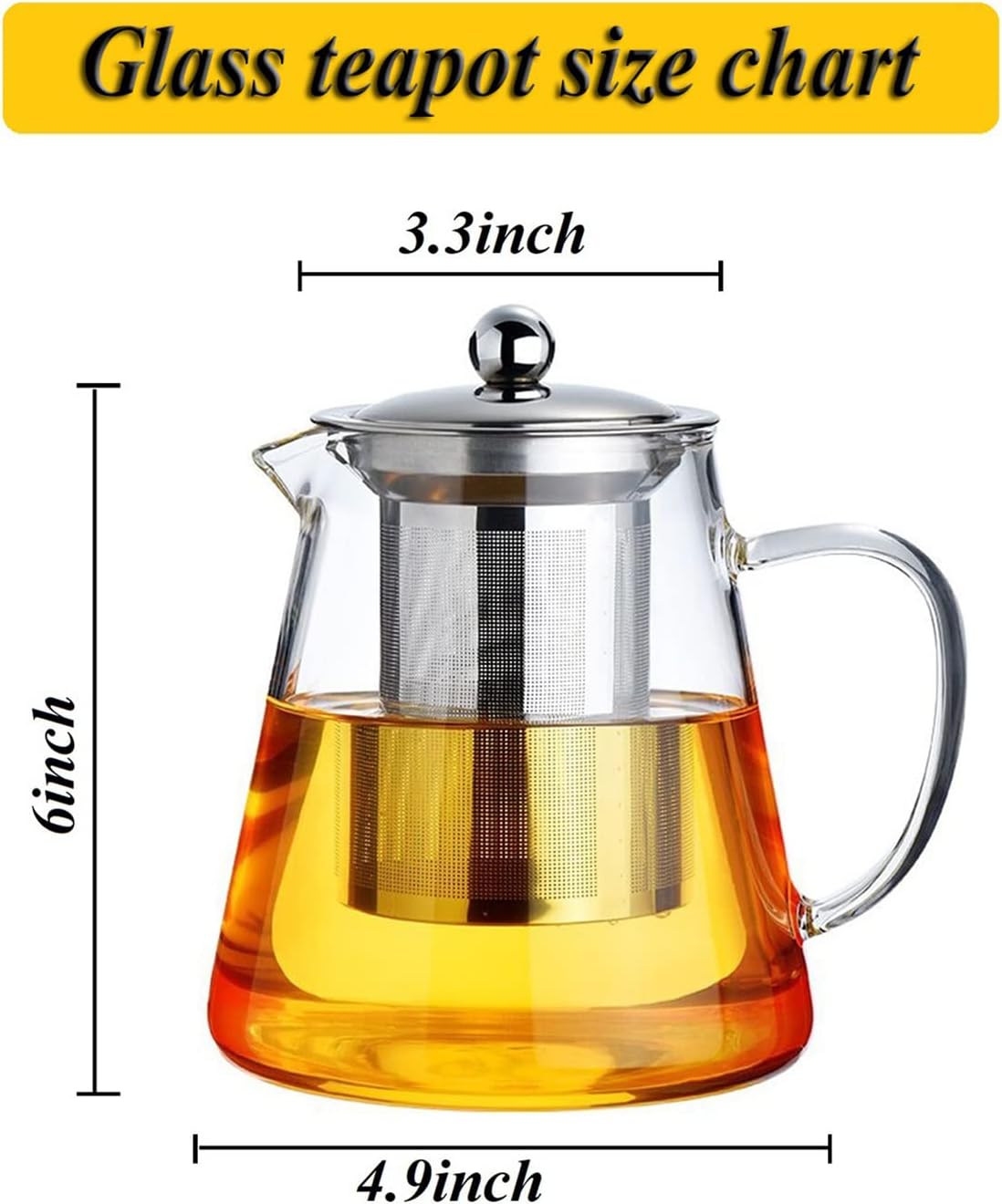 Glass Teapot with Removable Stainless Steel Infuser, Borosilicate Glass Tea Pot with Strainer,for Blooming Tea & Loose Leaf Tea, Microwave & Stovetop Safe（19oz ）