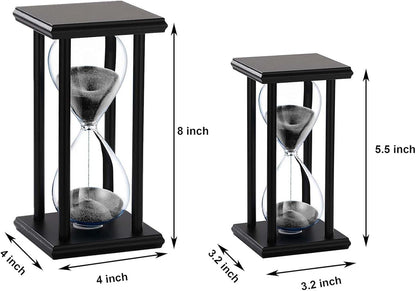 SuLiao Wood Hourglass 30 Minute, Black Wooden Stand Sand Timer Clock, Black Sand Watch 30 Min, Antiguo Reloj De Arena Half Hour, Large Unique Glass Sandglass for Home, Desk, Office Decorative