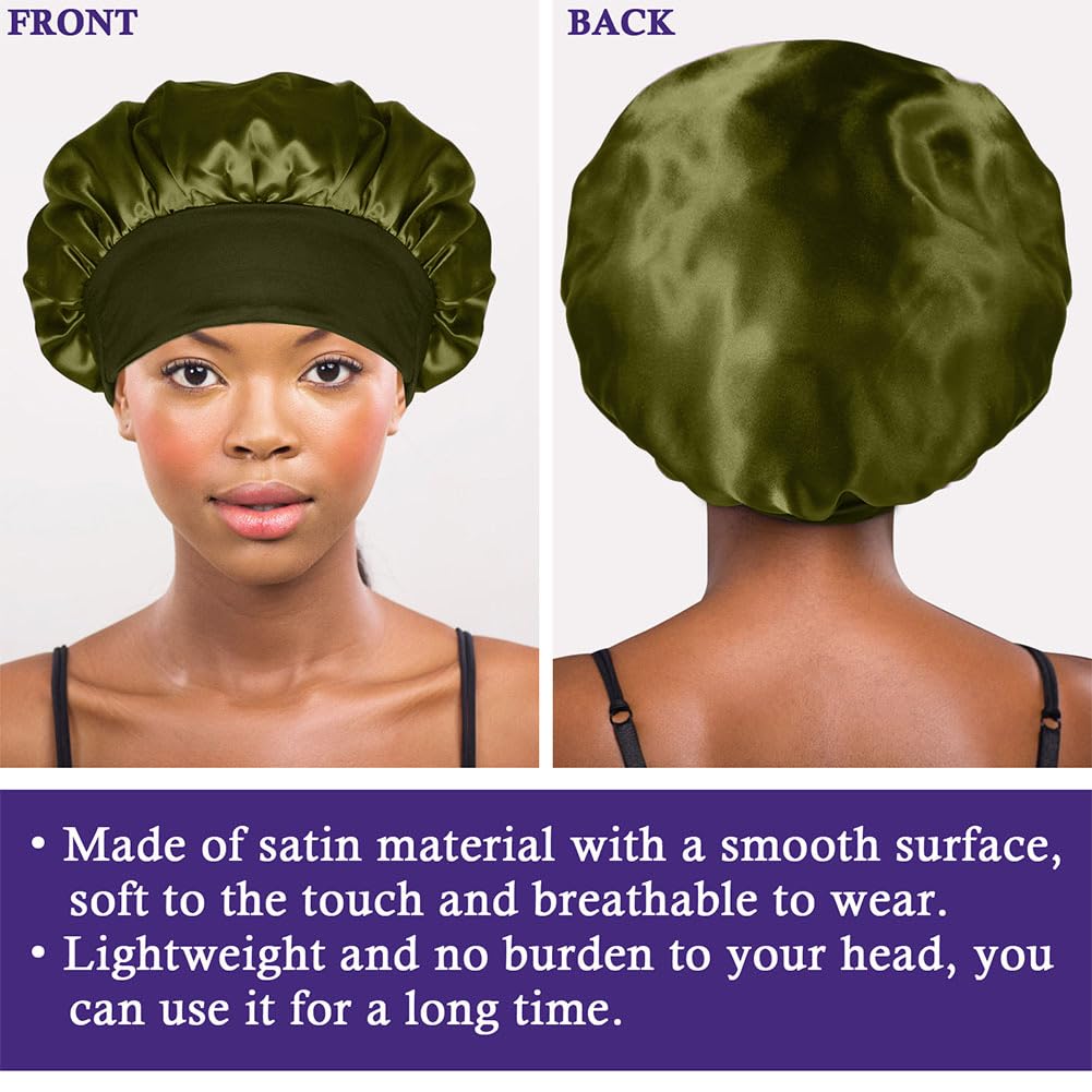 4Pcs Satin Bonnet Silk Bonnet, Hair Bonnet for Sleeping | Elastic Wide Band Silk Sleep Cap, Soft and Breathable, Black Red Purple Gold