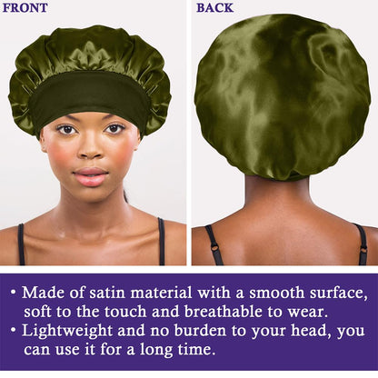 4Pcs Satin Bonnet Silk Bonnet, Hair Bonnet for Sleeping | Elastic Wide Band Silk Sleep Cap, Soft and Breathable, Black Red Purple Gold