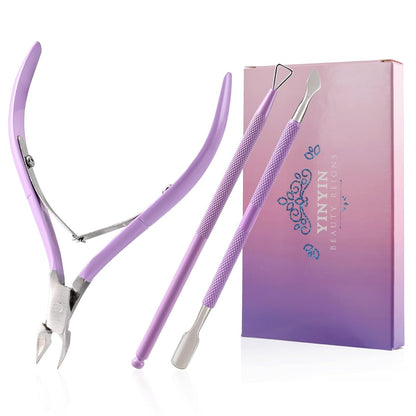YINYIN Cuticle Trimmer with Cuticle Pusher and Cutter, Professional Stainless Steel Nippers, Cutter Clippers, Cuticle Remover, Pedicure Manicure Tools for Fingernails and Toenails, Sliver