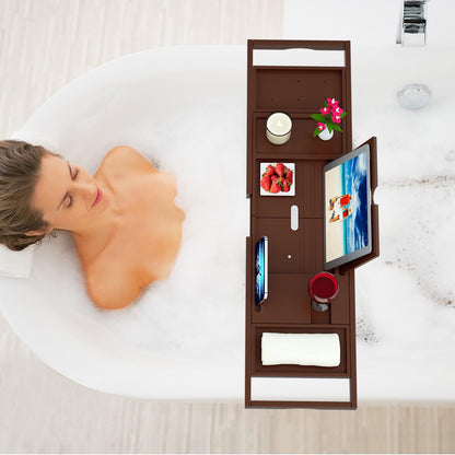 Premium Bamboo Bathtub Tray Caddy - Bath Tub Tray Table for Bathtub - Bath Caddy Tray for Bathtub, Expandable Size, Fits Most Bath Tubs