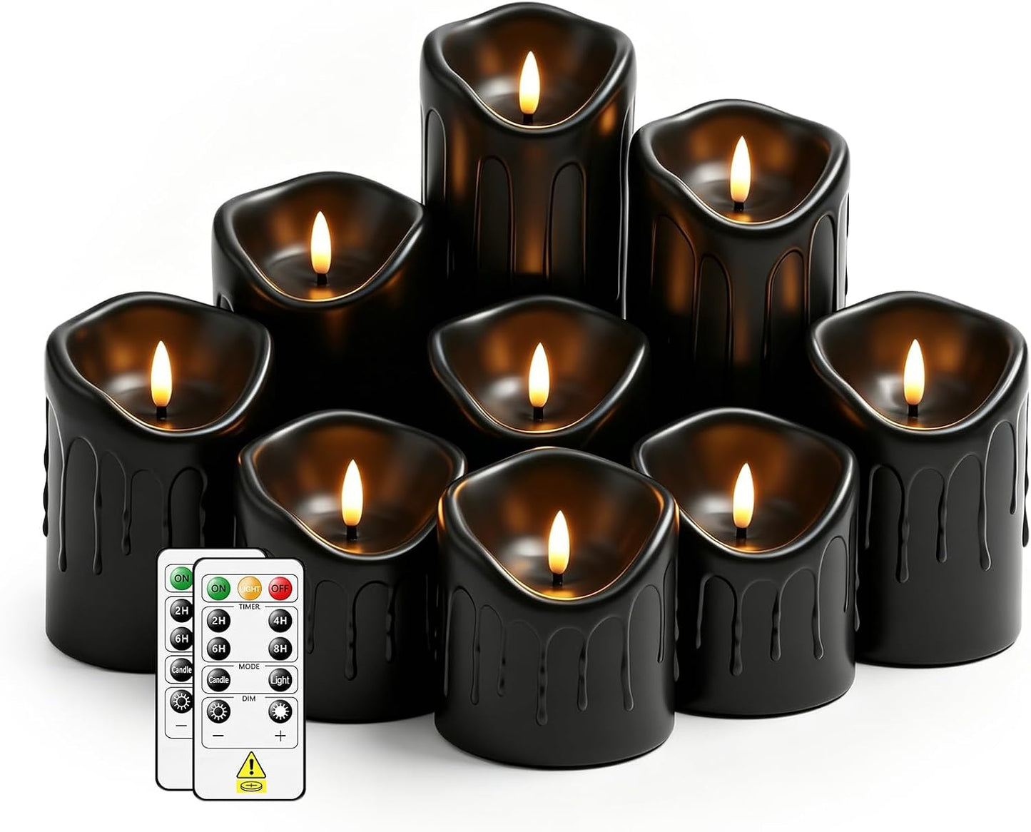 Nimiko Flameless Candles with Remote, Battery Operated Flickering Flameless Candles, LED Candles with Timer 2/4/6/8H, with Realistic LED Candles Set of 9 (D3 x H 3" 4" 5" 6" 7") (Ivory)