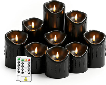 Nimiko Flameless Candles with Remote, Battery Operated Flickering Flameless Candles, LED Candles with Timer 2/4/6/8H, with Realistic LED Candles Set of 9 (D3 x H 3" 4" 5" 6" 7") (Ivory)
