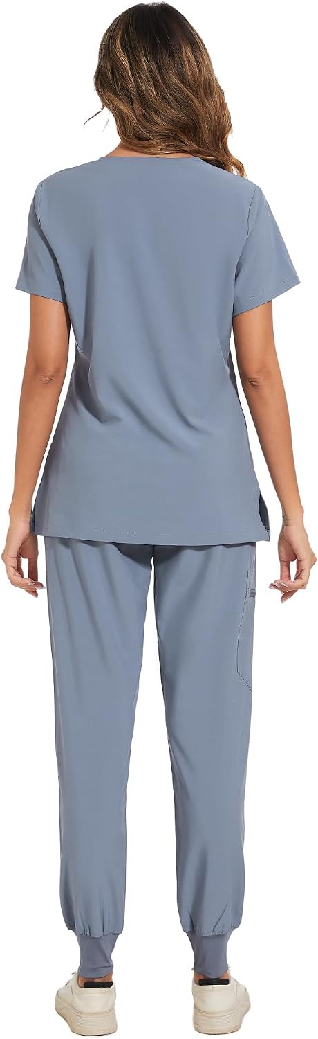COZYFIT Scrubs for Women Set - Stretch V-Neck Scrub Top & Jogger Pant with 8 Pockets COZY SCRUBS - Colors E