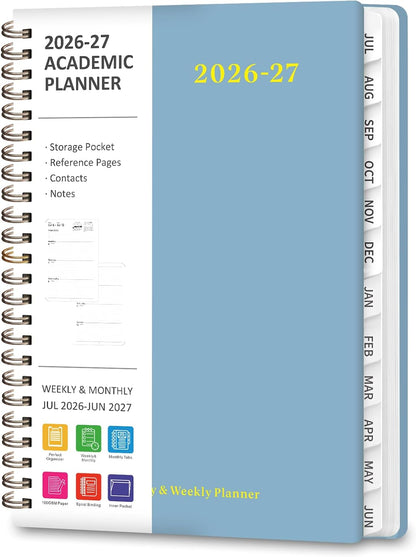 Planner 2026-2027, Weekly and Monthly Calendar Planner, JUL 2026 - JUN 2027 | Academic Year, Daily Agenda Book, A5(6.3'' x 8.5''), Sprial Bound, Inner Pocket, Office School Use