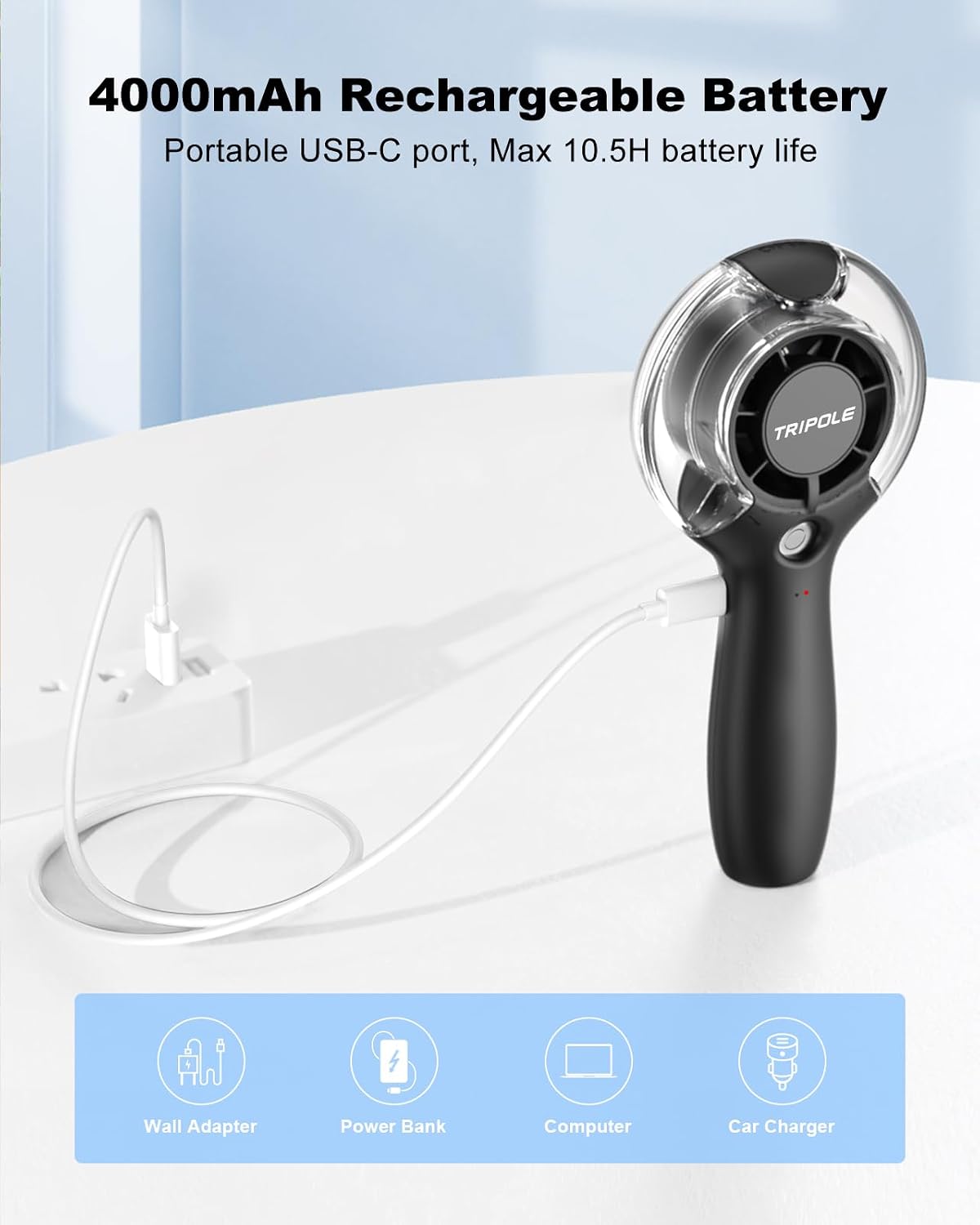 TriPole Portable Handheld Misting Fan High-Speed Rechargeable Fan with Mist