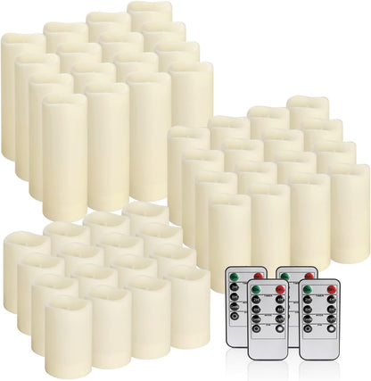 24 Pcs LED Flameless Candles with Remote, 3D Flickering Flame & LED String Lights, Acrylic Clear Cylinder, Timer Function, Romantic Ambience for Home Decor, Party, Wedding (Ivory).
